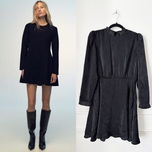 NWT Zara Long Sleeve Mock Neck Satin Velvet Mini Dress in Black sz M